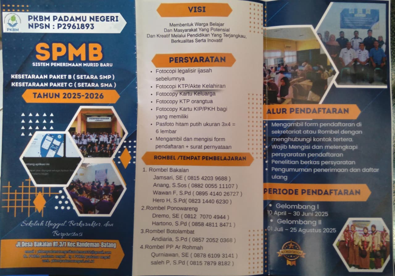 Foto Pendaftaran Siswa Baru di PKBM Padamu Negeri telah dibuka